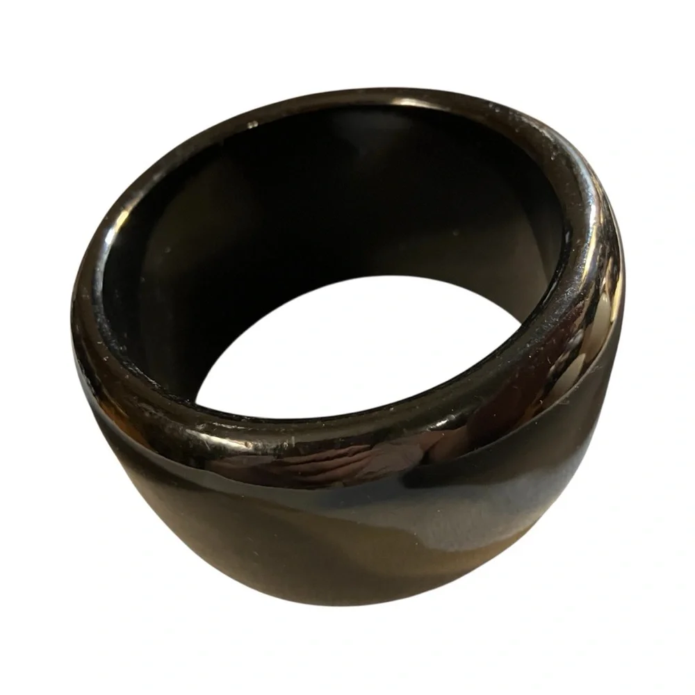 Vintage Chunky Wide Acrylic Black Bangle Bracelet